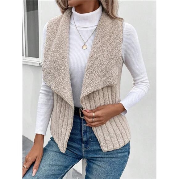 Women's Beige Sleeveless Vest - Picture 4 of 6